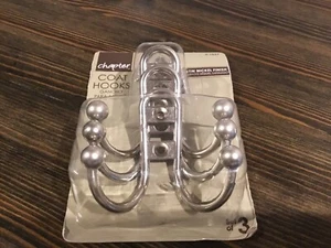 NEW Double Coat Hook Hoops Satin Nickel 3 Pack - Picture 1 of 9
