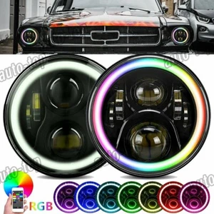 Pair 7Inch RGB LED Headlights Angel Eyes Halo DRL Fit for Ford Mustang 1965-1978 - Picture 1 of 12