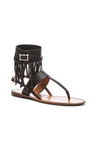 Valentino Garavani Black Fringe Thong Sandals 37 - Picture 1 of 8
