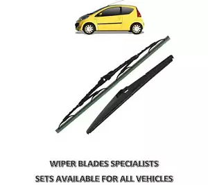 FRONT AND REAR WIPER BLADES SET FITS PEUGEOT 107 2005- - Picture 1 of 9