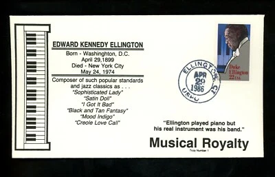 US FDC #2211 Truly Number 1 / LGS 1986 CT Ellington Jazz Music 1st Unofficial - Image 1 of 2
