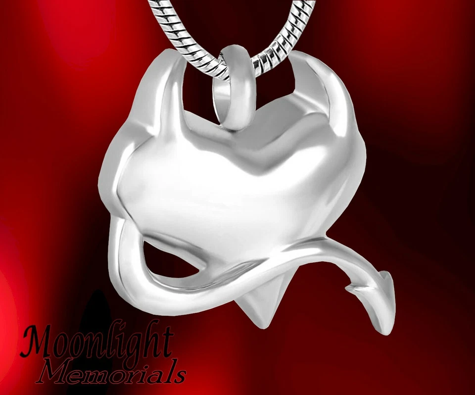 New Devil Heart Horns Tail Urn Cremation Pendant Ashes Memorial Necklace - Image 1 of 1