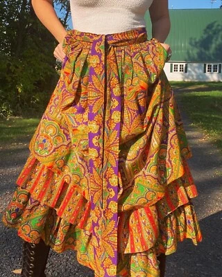 AMAZING!! 1960s 1970s LAYERED HIPPIE SKIRT Flower Child Boho Gypsy Ellen Tracy - Image 1 of 4