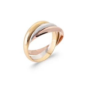 18K Yellow And Rose Gold Plated Ring And 925 Silver - 3 Interlocking Rings - Picture 1 of 5