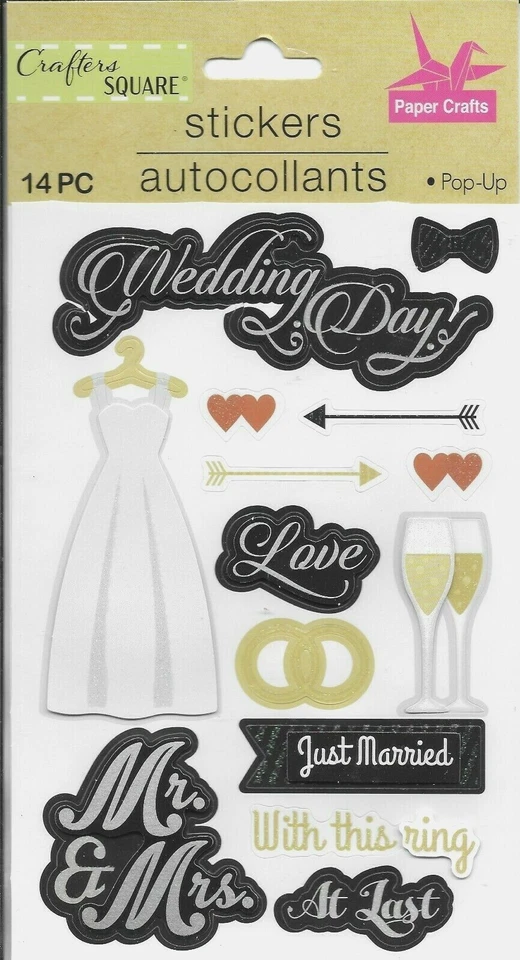 Anillos de amor para boda día amor vestido champán pajarita artesano pegatinas cuadradas Foto 1 de 1