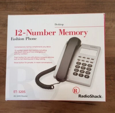 De Colección Radio Shack ET-3205 12 Números de Memoria Escritorio Moda Teléfono Peltre Nuevo en Caja Foto 1 de 4