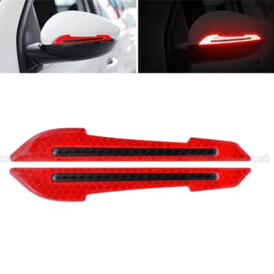 2x Red Reflective Carbon Fiber Side Mirror Warning Molding Trim Car Accessories — 第 1/4 张图片