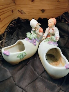 2 1940's Coventry Ware Boy and Girl Planters with Shoe used Good - Picture 1 of 16
