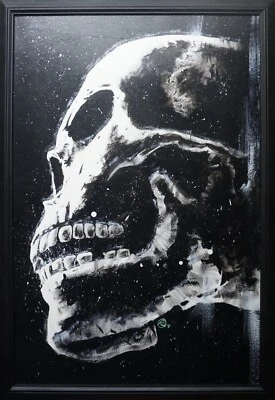 ЧЕРЕП картина боковой вид - оригинальное искусство - в рамке - светится под черный свет - 24 "x 36" - Изображение 1 из 4
