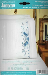 Janlynn~Blue Floral~Pillowcase Pair 20" X 30" stamped cross stitch #021-0936 - Picture 1 of 2