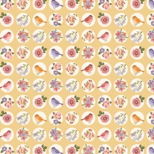 Nature Sings Tweeting Yellow Birds 24110 Fabric Poppie Cotton by the Half Yard - Picture 1 of 7