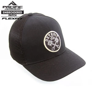 Detroit Crossed Pistons Black Flex-Fit Pacific Fusion Trucker Cap Motor City Hat - Picture 1 of 6
