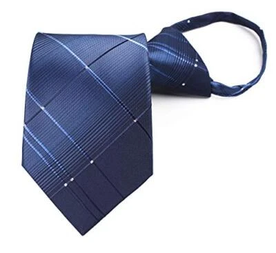 Mens Zipper Pre-tied Clip-On Tie Business Wedding Solid One Size Large Check - Image 1 of 4