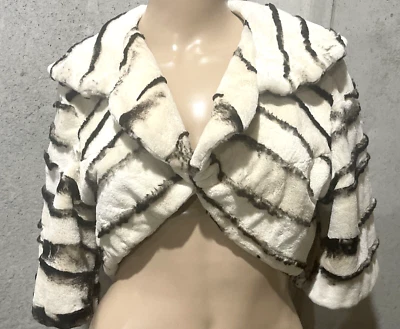 Dennis Basso Recortado Rayas Esquilado Piel de Conejo Bolero Vestido Chaqueta Top EE. UU. 2 4 Foto 1 de 4