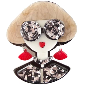 NUEVO SIN ETIQUETAS BROCHE PIN ACRÍLICO EN CAPAS ICONO DE MODA ANNA WINTOUR CON PENDIENTES COLGANTES - Imagen 1 de 16