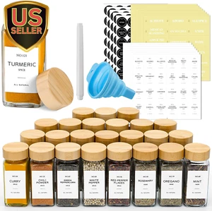 24 Pcs Glass Spice Jars with Bamboo Lids, 4 Oz Glass Jars with Minimalist Far... - Picture 1 of 12