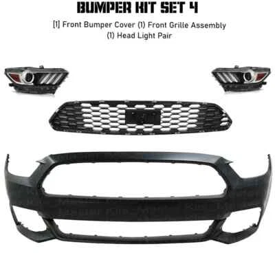 Cubierta de parachoques delantero Fascia | Conjunto de luces de cabeza para Ford Mustang 2015-2017 Foto 1 de 4