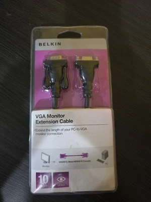 New Belkin 10 ft. VGA Monitor Extension Cable (Black)  FREE SHIP - Image 1 of 4