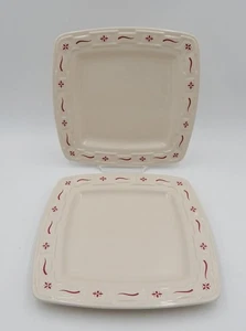 Longaberger Pottery Woven Traditions Red 11 Inch Soft Square Dinner Plates S/2 - Picture 1 of 8