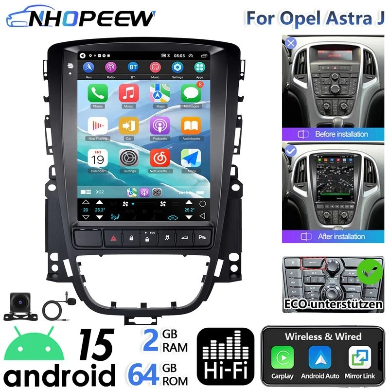 Carplay Android 15 Autoradio Für Opel Astra J ECO GPS Navi WIFI BT RDS HiFi 64GB - Bild 1 von 4