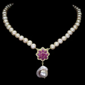925 Sterling Silver Necklace Oval Ruby 7x5mm Pearl Sapphire Natural Gemstone 17 - Picture 1 of 13