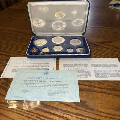 1973 First National Coinage of Barbados Proof Set  Silver Coins Franklin Mint - Image 1 of 4