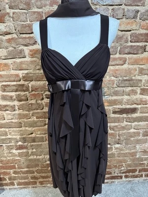 Vestido de Noche Vintage Años 90 Marrón Bebé Muñeca Satén Lazo Talla L Hada Clásico con Bufanda Foto 1 de 4