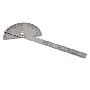 Metal Round Head 180 Degree Rotary Protractor Angle Ruler 195mm Silver - Picture 1 of 4