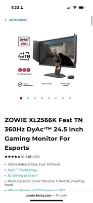 BenQ Zowie XL2566K 24.5" 360Hz TN LCD Esports Gaming Monitor - Image 1 of 3