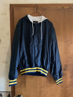 Chaqueta cortavientos vintage Holloway para hombre M azul marino/amarillo 1/4 cremallera con capucha años 90 forrada Foto 1 de 3