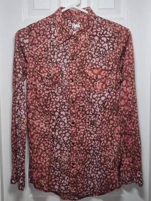Camisa Rock 47 Wrangler S Western Pearl Tachonada Alambre de Pisa Rosa Marrón Vaquera Foto 1 de 4