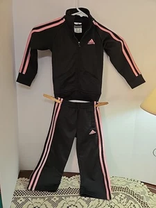 Adidas Toddler Little Girl's Black and Pink Track Suit 2T Pants Full Zip Jacket - Picture 1 of 11