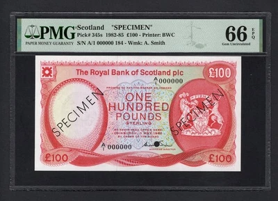Scotland 100 Pounds 3-5-1982 P345s "Specimen" Uncirculated Grade 66 - Image 1 of 2