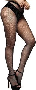 Betteraim Women's Rhinestone Fishnet Tights Sparkle Small-Large, Black - Picture 1 of 6