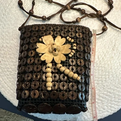 Cartera/cartera Boho de madera con cuentas marrón hecha a mano con cremallera Foto 1 de 4