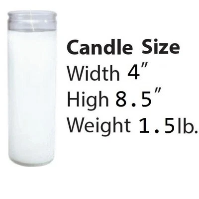 6 New Candles White Prayer, Emergency Pillar Clear Glass 8” Unscented 80 hour - Image 1 of 2