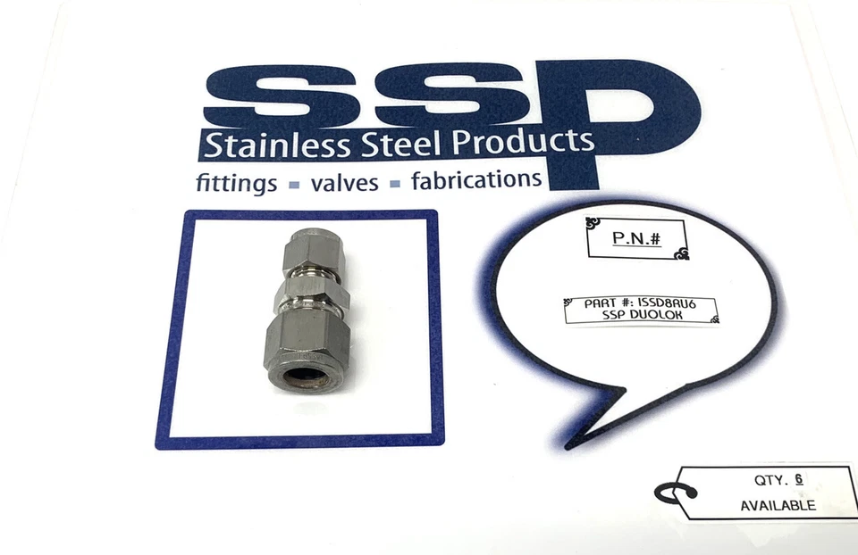 QTY:1 NEW SSP DUOLOK  1/2” X 3/8” SS REDUCE UNION.SWAGELOK CROSS REF. SS-810-1-6 - Image 1 of 1