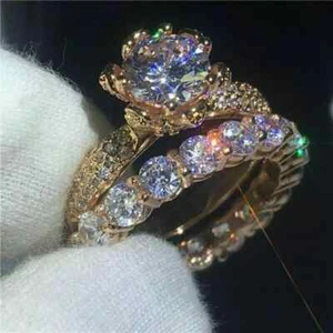 3 Ct Natural Moissanite Engagement Women's Bridal Ring Set 14K Rose Gold Plated - Picture 1 of 7