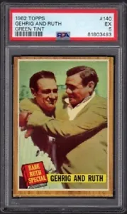 1962 Lou Gehrig & Ruth (Babe Ruth Special) Topps #140 Green Tint Graded PSA 5 - Picture 1 of 2