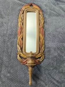 Vintage 1980 BURWOOD 2416 Homco Brown LEAF Mirror WALL SCONCE Candle Holder 23¾" - Picture 1 of 7