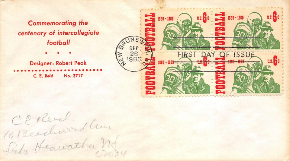  1382 6c Intercollegiate Football unlisted, Clarence Reid cachet in red [4607] - Image 1 of 1