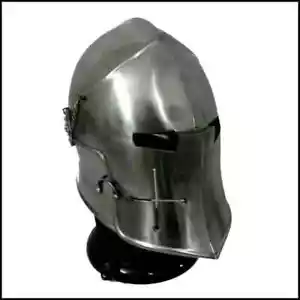 18 Gauge iron Medieval Visored Barbuta Helmet/silver polished finish+LINER - Picture 1 of 3