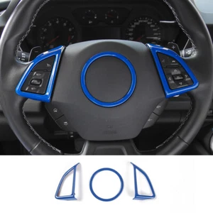 3pcs Steering Wheel Frame Decoration Cover Trim For Chevrolet Camaro 2017+ Blue - Imagen 1 de 7
