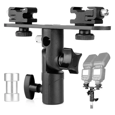 Adjustable Double Flash Bracket Dual Hot Shoe Speedlite Stand Umbrella Holder - Image 1 of 4