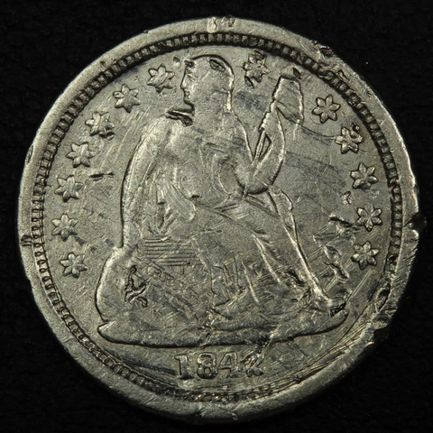 1842 O Seated Liberty Silver Dime - Damaged & Cleaned Cover