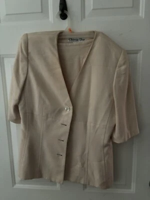 Christian Dior Vintage Women Champagne/peach Short Sleeves Skirt Suit Size 8 - Image 1 of 4