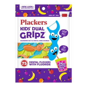 Plackers Kids Flossers Fruit Smoothie Swirl 300 count ( 4 bags of 75 flossers) - Picture 1 of 3