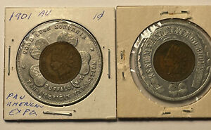 1901 And 1907 Encased Indian Cent Lucky Pennies Pan American Expo/Peoples Bank