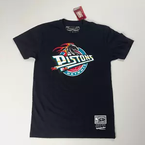 Detroit Pistons Mitchell & Ness NWT Shirt Black Sz S NBA Horse Logo Basketball - Picture 1 of 8