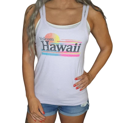 Volcom Tank Top Womens Medium Lilac Lavendar Purple Neon Rainbow Strappy Hawaii - Image 1 of 4